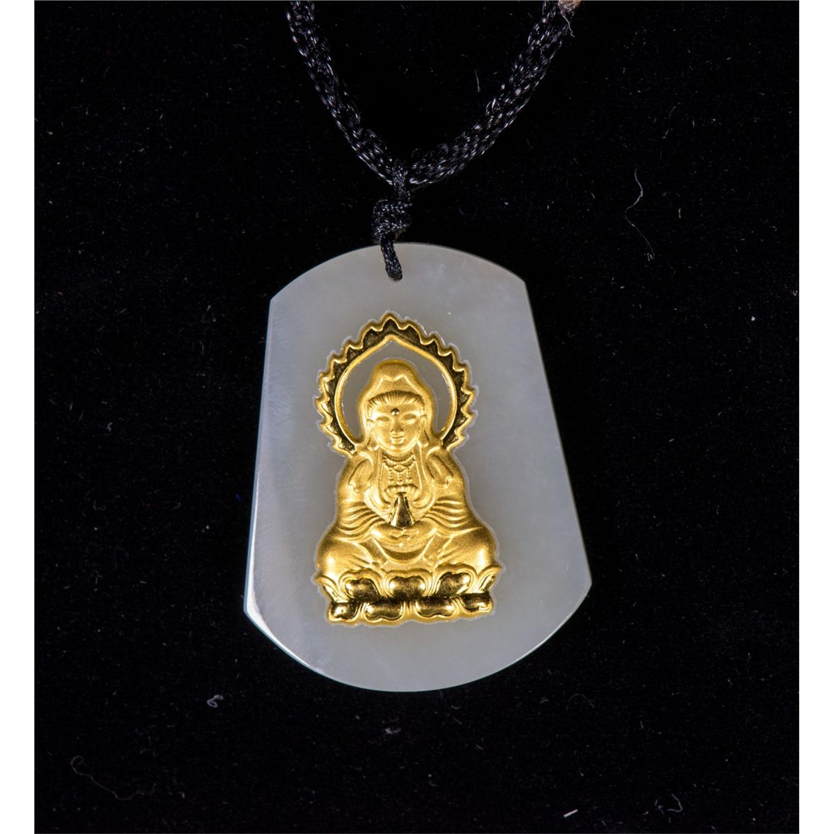 Chinese Gold Guanyin White Jade Pendant