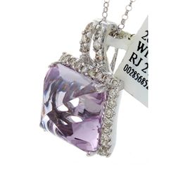 14K White Gold 14.04ctw Pink Amethyst & Diamond Pendant