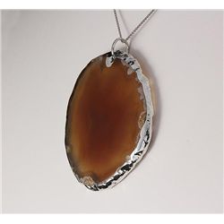 Organic Natural Yellow Brown Agate Big Slice Pendant