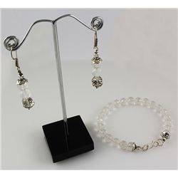 Natural Round Cut White Topaz Bracelet and Earring in S