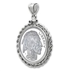 1 oz Silver Buffalo Pendant (Rope-ScrewTop Bezel)