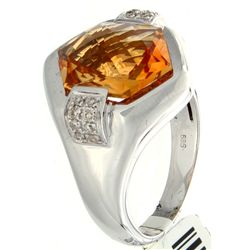 14K White Gold 4.46ctw Citrine & Diamond Ring