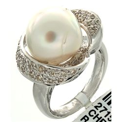 14K White Gold 14.19ctw Pearl & Diamond Ring