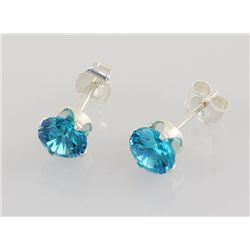 Sterling Silver Earring Prong Set Blue Topaz