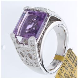 18K White Gold 6.90ctw Amethyst & Diamond Ring