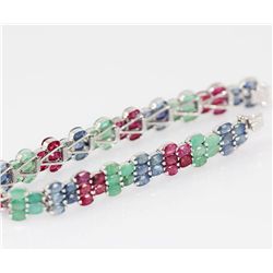 Multi-Stone Layered Silver Bracelet, Rhodium Plated for