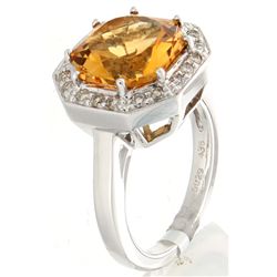 18K White Gold 4.64ctw Citrine & Diamond Ring