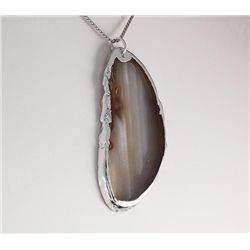 Natural Stone White & Brown Lace Agate Slice Pendant