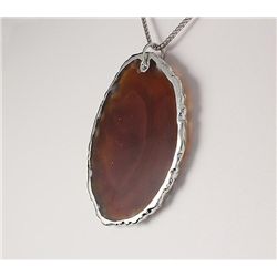 Organic Natural Wood Brown Agate Big Slice Pendant