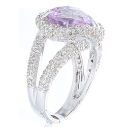 18K White Gold 5.99ctw Pink Amethyst & Diamond Ring