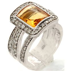 14K White Gold 4.11ctw Citrine & Diamond Ring