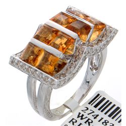 18K White Gold 3.17ctw Citrine & Diamond Ring