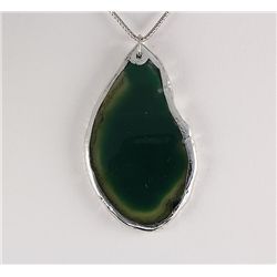 Organic Natural Green Agate Big Slice Pendant