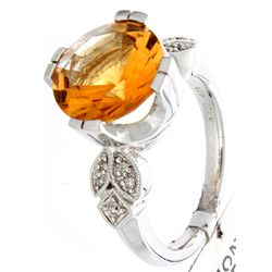 18K White Gold 4.26ctw Citrine & Diamond Ring