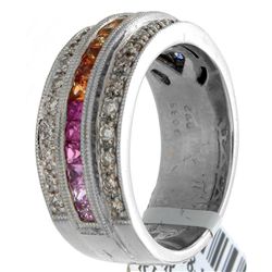 14K White Gold 1.07ctw Rainbow Sapphire & Diamond Ring