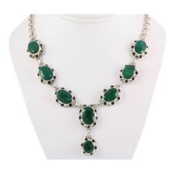 258ctw Flower Silver Necklace w/ Emerald