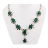 Image 1 : 258ctw Flower Silver Necklace w/ Emerald
