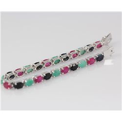 Unique Multi-Stone Silver Bracelet, Rhodium Plated for