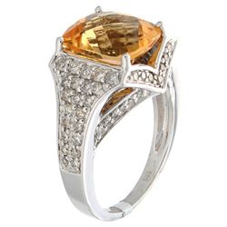 14K White Gold 4.71ctw Citrine & Diamond Ring