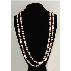 715.50CTW LONG FRESHWATER PEARL NECKLACE WHITE&RED