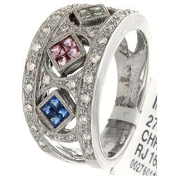 14K White Gold 0.80ctw Rainbow Sapphire & Diamond Ring