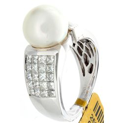 18K White Gold 8.86ctw Pearl & Diamond Ring