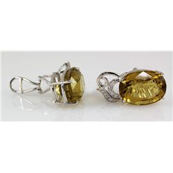 46.18CTW Big Stone Yellow Topaz Silver Earring