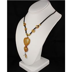 Handknotted Necklace wi/ Yellow Heart Jade Pendant