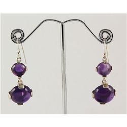Cabochon Amethyst Stone sets in Silver Dangling Earring