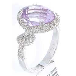 18K White Gold 5.95ctw Pink Amethyst & Diamond Ring