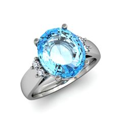 Aqua Marine 4.50 ctw & Diamond Ring 14kt White Gold