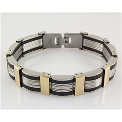 Modern Mens 8.75" Two Tone Plated Stainless Bracelet