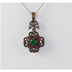 Cute Turkish Jewelry Design Multi Stone Flower Pendant,