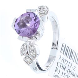 14K White Gold 1.90ctw Amethyst & Diamond Ring