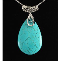 127.42CTW BIG TEARDROP TURQUOISE IN SILVER PENDANT