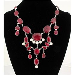 RUBY CORRUNDUM 115.26GRAMS SILVER STATEMENT NECKLACE