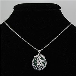 Genuine 36.00ctw Jade & Dragon Silver Round Pendant