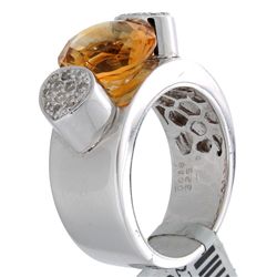 14K White Gold 3.43ctw Citrine & Diamond Ring