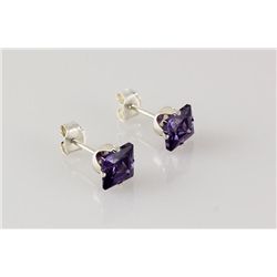 Sterling Silver Earring Prong Set Amethyst Crystal