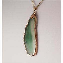 Natural Stone White Green Lace Agate Slice Pendant