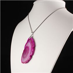 3 Kings Pink Druzy Agate Slice Pendant, 32.37g in weigh