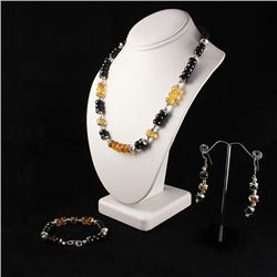Beautiful Set of Natural Black Onyx and Citrine Necklac