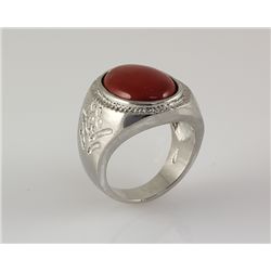 Retro Vintage Red Jasper Semi Precious Mens Ring