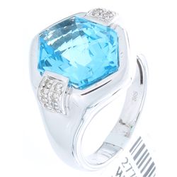 14K White Gold 7.01ctw Topaz & Diamond Ring