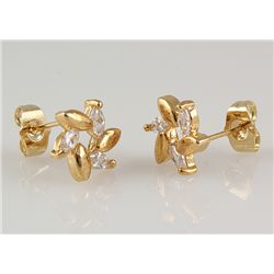Gold Plated Flower Stud Earring with Clear Crystal