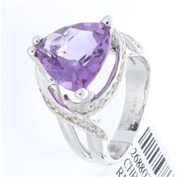 14K White Gold 5.30ctw Amethyst & Diamond Ring