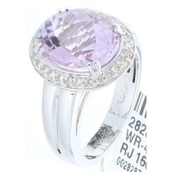 18K White Gold 4.85ctw Pink Amethyst & Diamond Ring