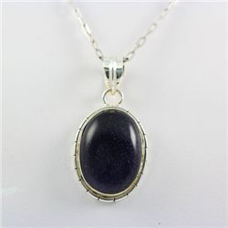 Sterling Silver Pendant w/ Blue Golden Sandstone Gems,