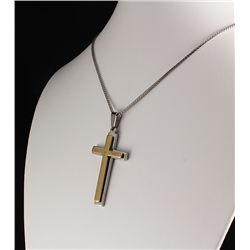 Mens Cross Two Tone Stainless Steel Pendant