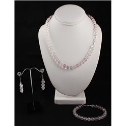 Excellent Round Cut Rose Quartz Gemstone Necklace, Brac